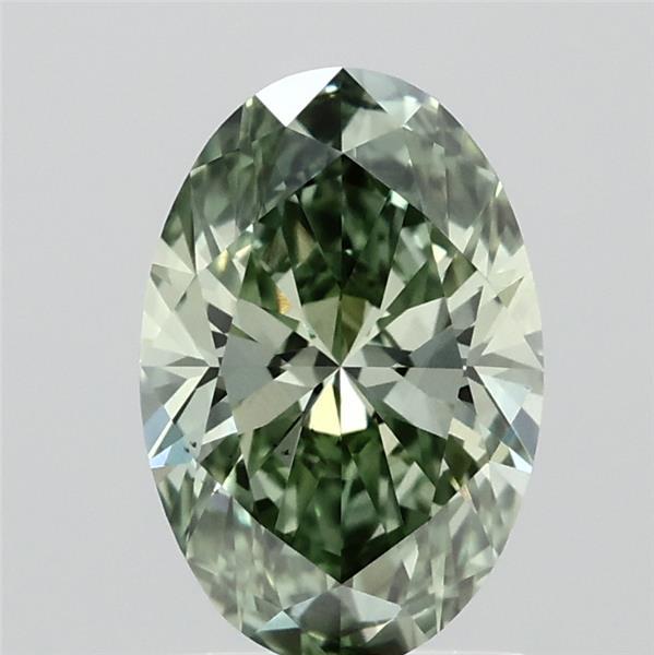 1.50 Carat Oval Lab Grown Diamond, Fancy Vivid Green Color, VS2 Clarity