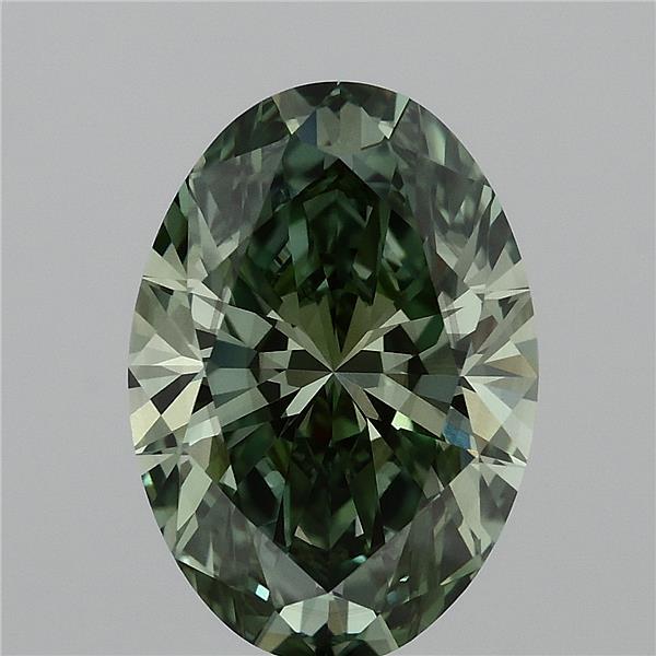 4.03 Carat Oval Lab Grown Diamond, Fancy Vivid Green Color, VS2 Clarity
