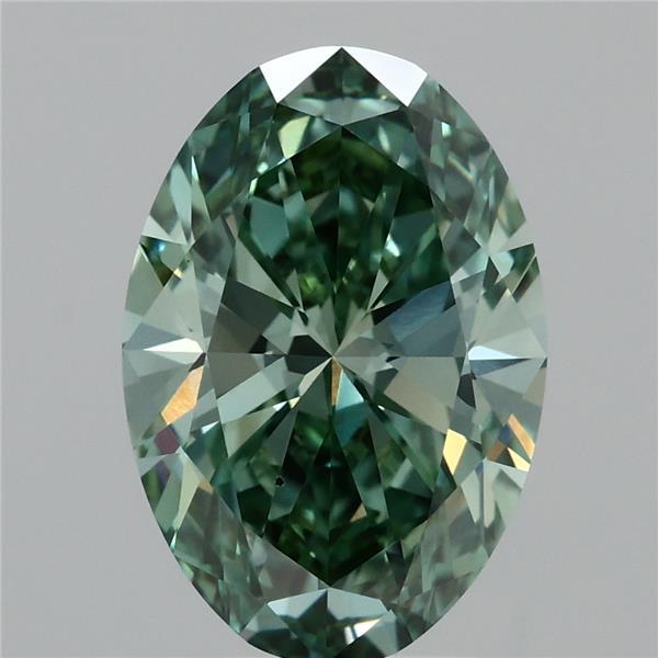 3.52 Carat Oval Lab Grown Diamond, Fancy Vivid Green Color, VS2 Clarity