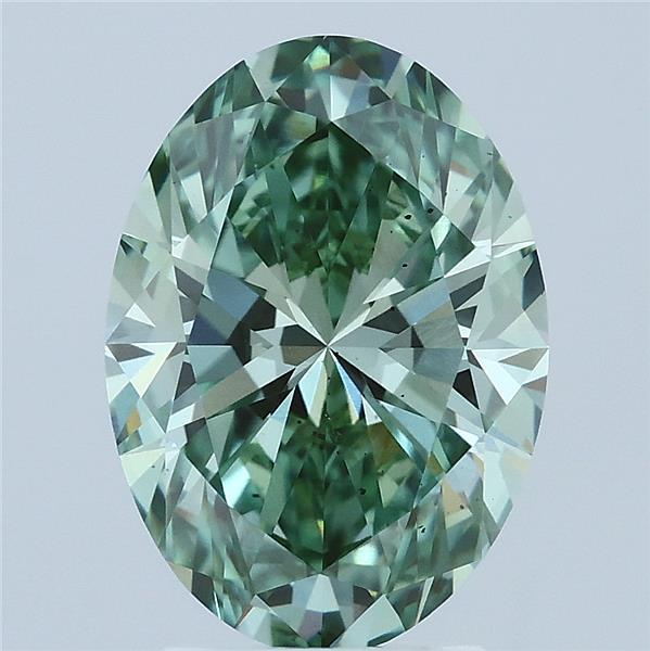 3.02 Carat Oval Lab Grown Diamond, Fancy Vivid Green Color, VS2 Clarity
