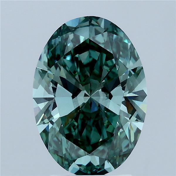 3.01 Carat Oval Lab Grown Diamond, Fancy Vivid Green Color, SI1 Clarity