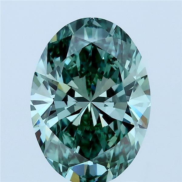 2.04 Carat Oval Lab Grown Diamond, Fancy Vivid Green Color, VVS2 Clarity