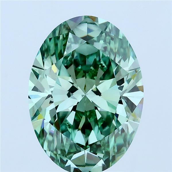 3.07 Carat Oval Lab Grown Diamond, Fancy Vivid Green Color, VS1 Clarity