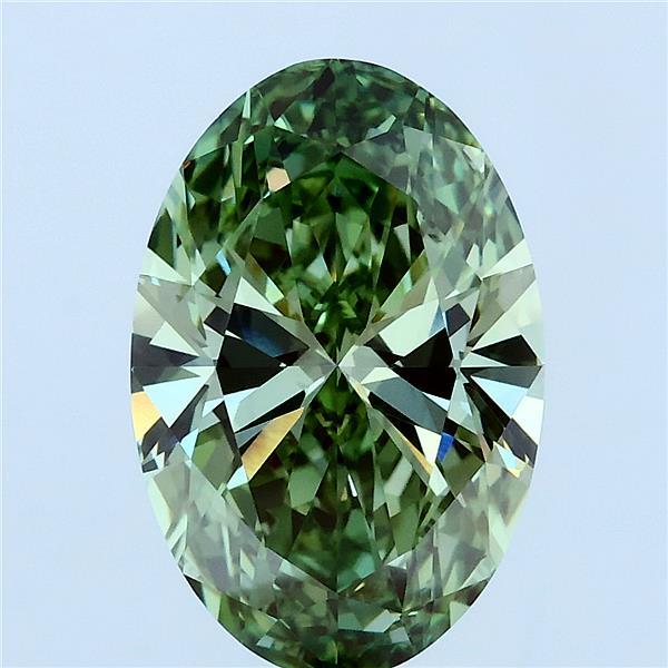 3.09 Carat Oval Lab Grown Diamond, Fancy Vivid Green Color, VVS1 Clarity
