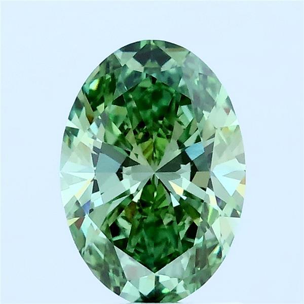 1.06 Carat Oval Lab Grown Diamond, Fancy Vivid Green Color, VVS2 Clarity