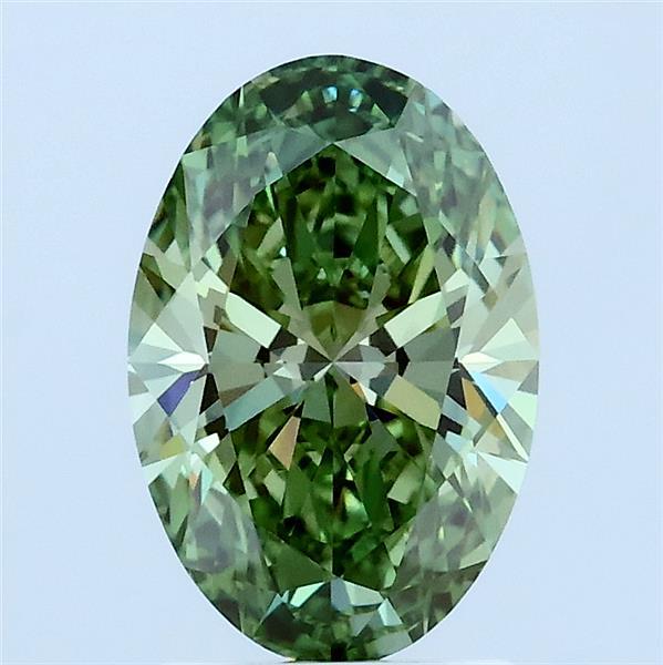1.50 Carat Oval Lab Grown Diamond, Fancy Vivid Green Color, VVS2 Clarity