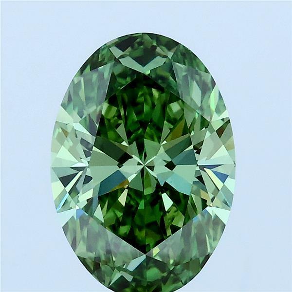 2.05 Carat Oval Lab Grown Diamond, Fancy Vivid Green Color, VS1 Clarity