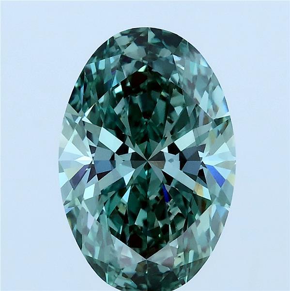 2.56 Carat Oval Lab Grown Diamond, Fancy Vivid Green Color, VS1 Clarity