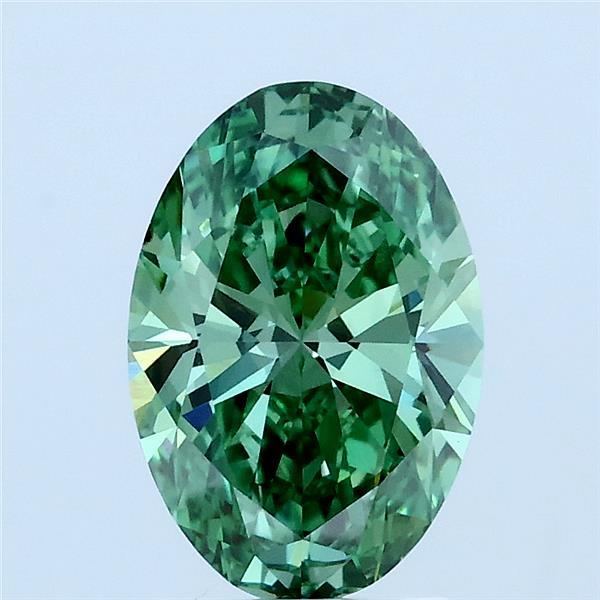 1.50 Carat Oval Lab Grown Diamond, Fancy Vivid Green Color, VS1 Clarity