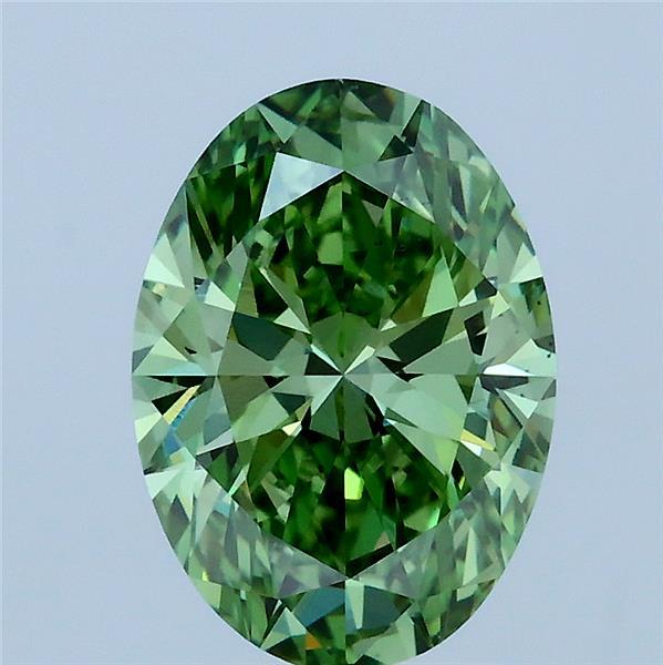 2.03 Carat Oval Lab Grown Diamond, Fancy Vivid Green Color, VS2 Clarity