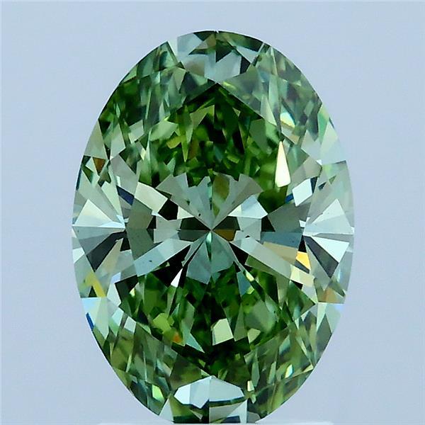 1.91 Carat Oval Lab Grown Diamond, Fancy Vivid Green Color, VS1 Clarity