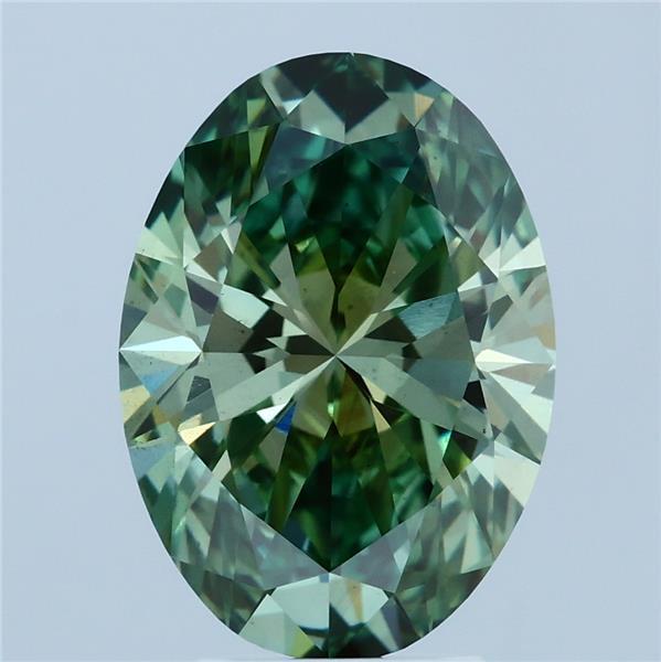 4.03 Carat Oval Lab Grown Diamond, Fancy Vivid Green Color, VS2 Clarity