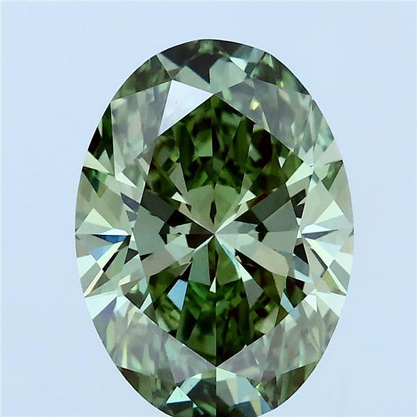 3.08 Carat Oval Lab Grown Diamond, Fancy Vivid Green Color, VS1 Clarity