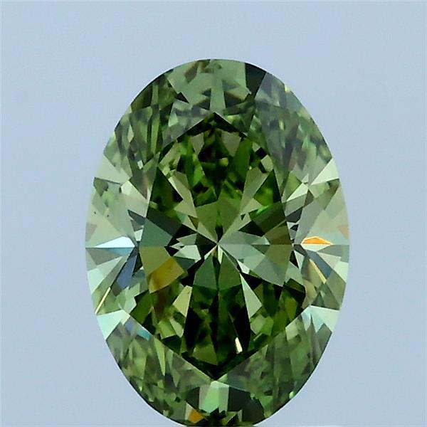 1.05 Carat Oval Lab Grown Diamond, Fancy Vivid Green Color, VS1 Clarity