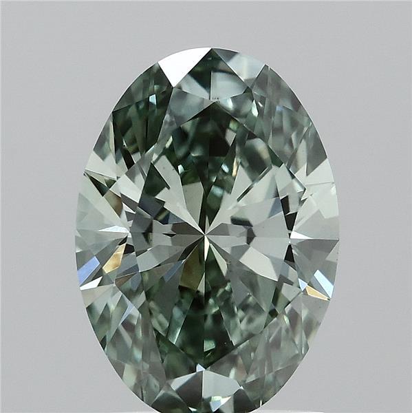 1.52 Carat Oval Lab Grown Diamond, Fancy Vivid Green Color, VS1 Clarity