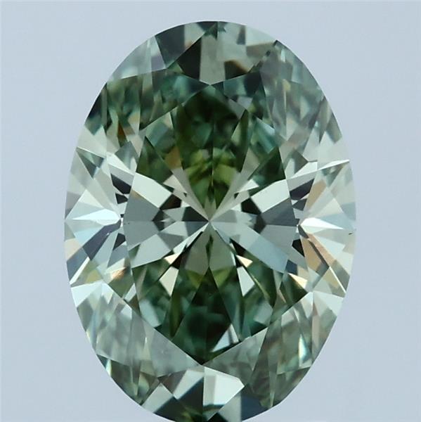 1.89 Carat Oval Lab Grown Diamond, Fancy Vivid Green Color, VS1 Clarity
