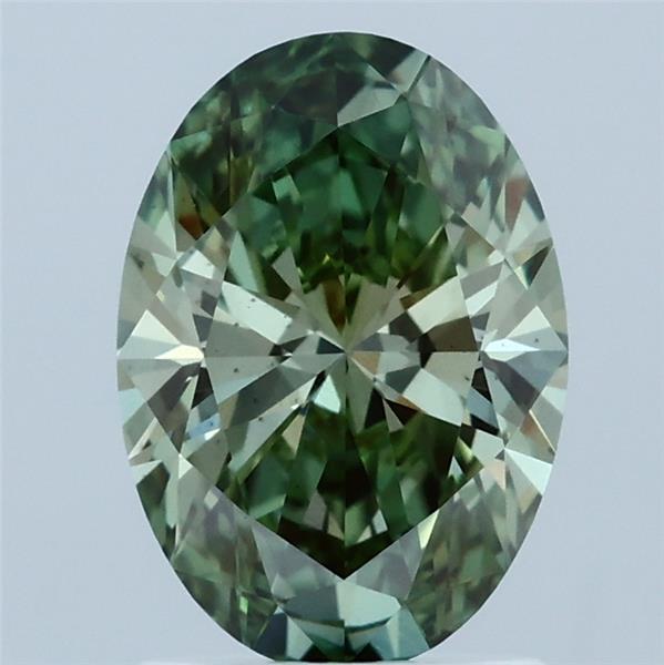 1.54 Carat Oval Lab Grown Diamond, Fancy Vivid Green Color, VS2 Clarity