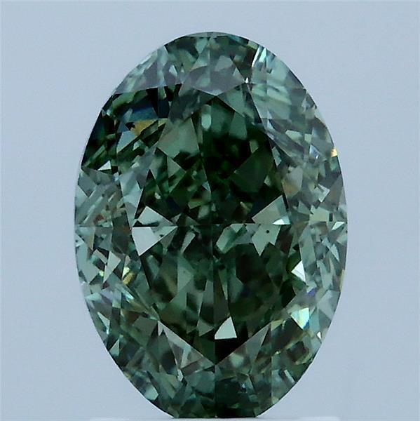 2.06 Carat Oval Lab Grown Diamond, Fancy Vivid Green Color, VS2 Clarity