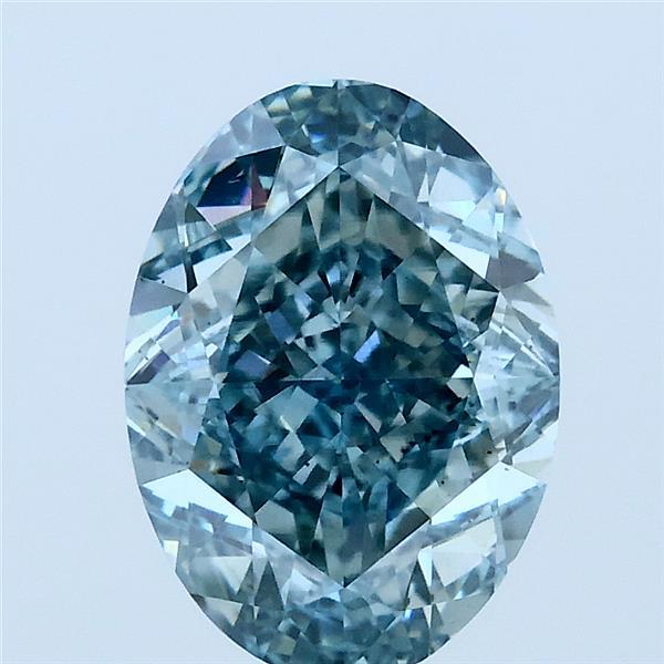 3.00 Carat Oval Lab Grown Diamond, Fancy Intense Bluish Green Color, VS2 Clarity