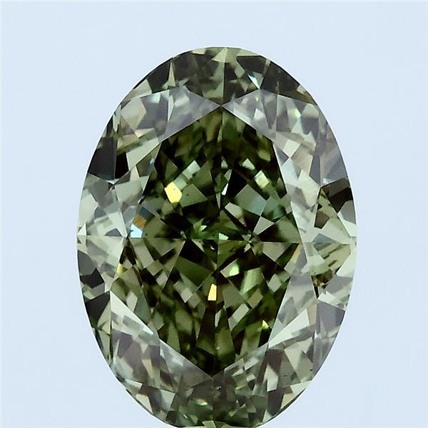 3.08 Carat Oval Lab Grown Diamond, Fancy Vivid Green Color, VS1 Clarity