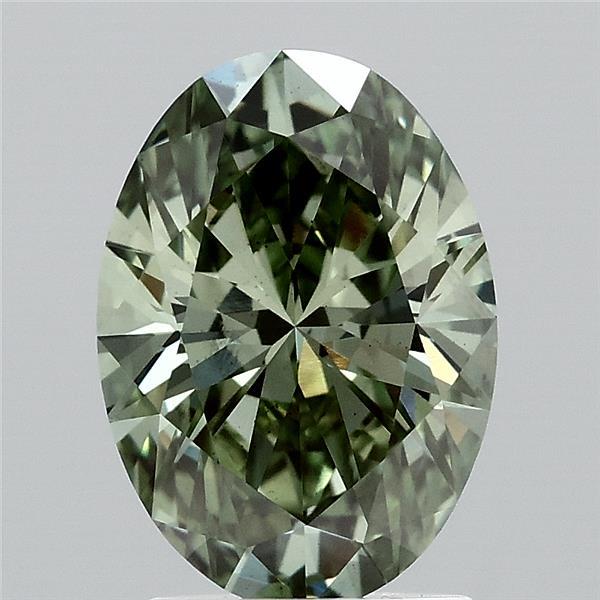 2.10 Carat Oval Lab Grown Diamond, Fancy Vivid Green Color, VS2 Clarity