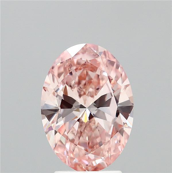 3.00 Carat Oval Lab Grown Diamond, Fancy Intense Pink Color, VVS2 Clarity