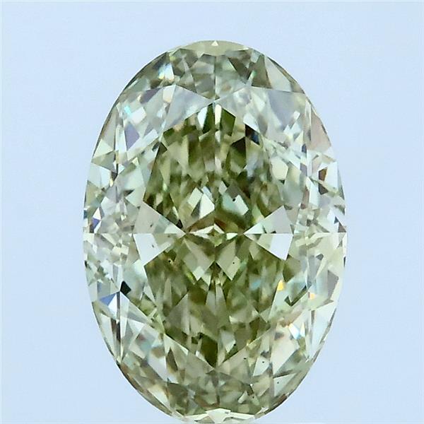2.07 Carat Oval Lab Grown Diamond, Fancy Greenish Yellow Color, VS2 Clarity