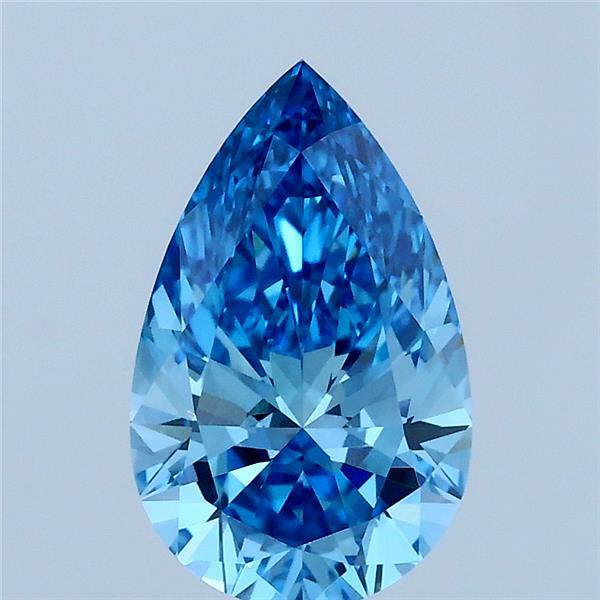 1.53 Carat Pear Lab Grown Diamond, Fancy Vivid Blue Color, VVS2 Clarity