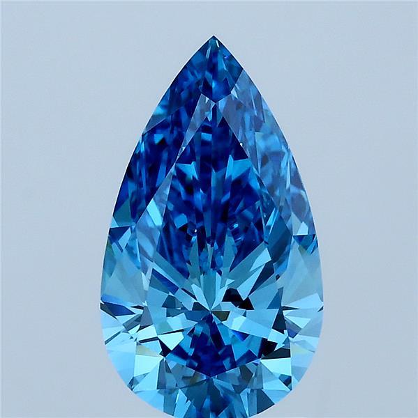 2.01 Carat Pear Lab Grown Diamond, Fancy Vivid Blue Color, VVS2 Clarity