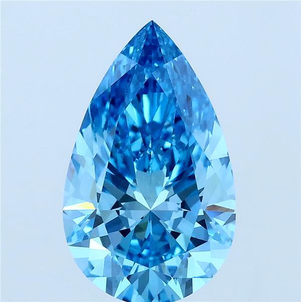 2.05 Carat Pear Lab Grown Diamond, Fancy Vivid Blue Color, VVS2 Clarity