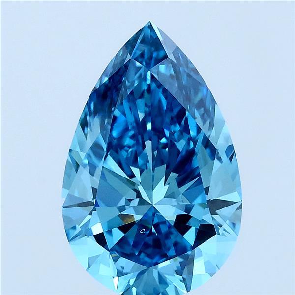 3.02 Carat Pear Lab Grown Diamond, Fancy Vivid Blue Color, VS2 Clarity