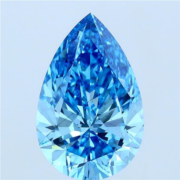 5.00 Carat Pear Lab Grown Diamond, Fancy Vivid Blue Color, VS2 Clarity