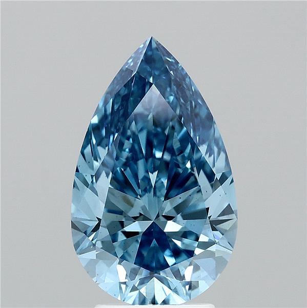 3.52 Carat Pear Lab Grown Diamond, Fancy Vivid Blue Color, VS2 Clarity