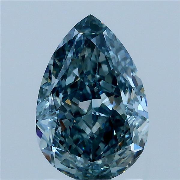 2.03 Carat Pear Lab Grown Diamond, Fancy Intense Green Blue Color, VS2 Clarity