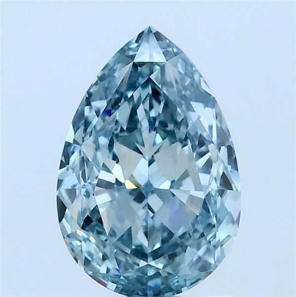 1.60 Carat Pear Lab Grown Diamond, Fancy Intense Blue Color, VVS2 Clarity