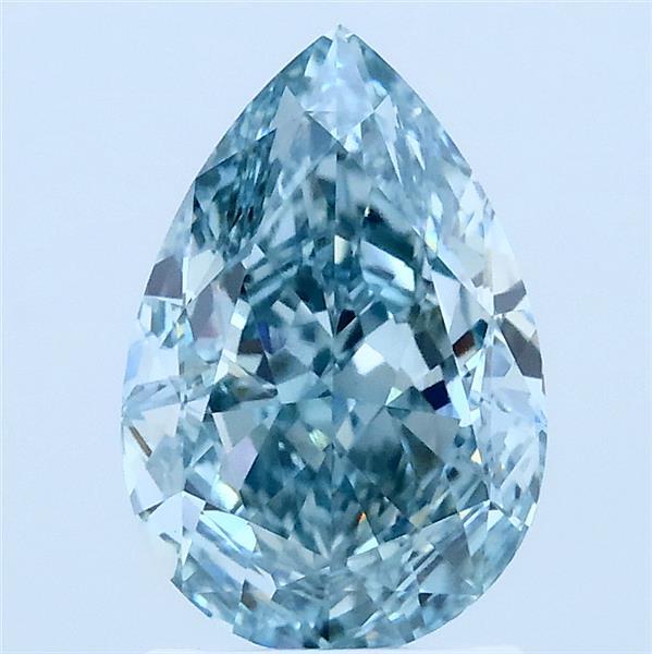 2.03 Carat Pear Lab Grown Diamond, Fancy Vivid Greenish Blue Color, VVS2 Clarity
