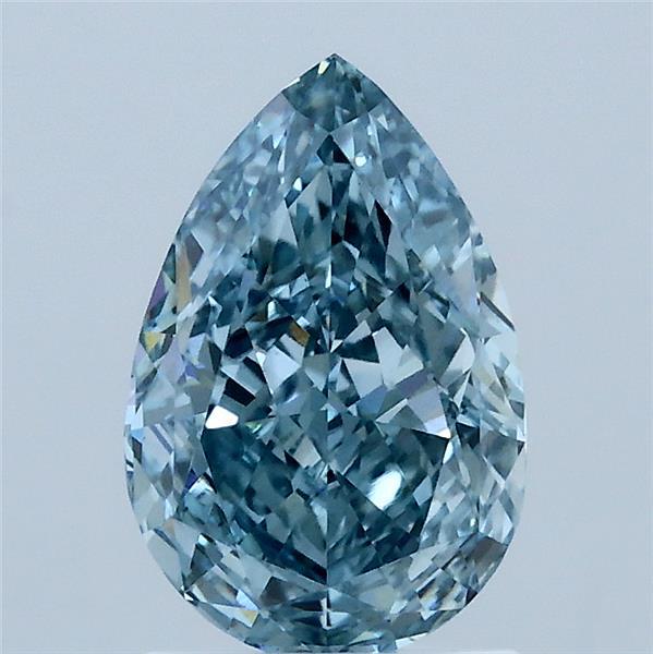 1.75 Carat Pear Lab Grown Diamond, Fancy Intense Greenish Blue Color, VS1 Clarity