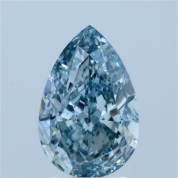 3.09 Carat Pear Lab Grown Diamond, Fancy Intense Greenish Blue Color, VS1 Clarity