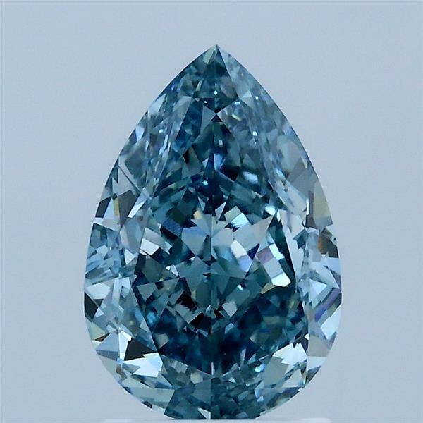 2.04 Carat Pear Lab Grown Diamond, Fancy Vivid Green Blue Color, VVS2 Clarity