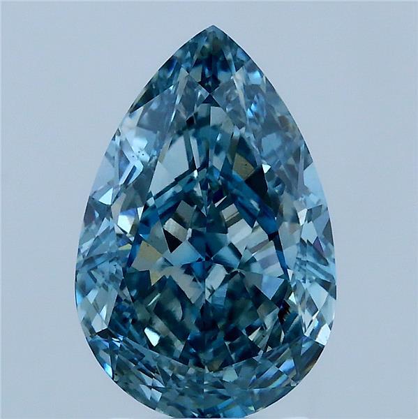 3.16 Carat Pear Lab Grown Diamond, Fancy Vivid Blue Color, VS1 Clarity