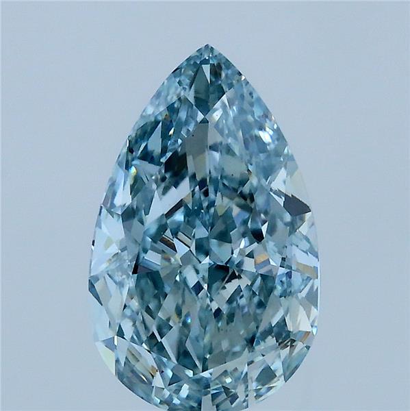 2.51 Carat Pear Lab Grown Diamond, Fancy Intense Greenish Blue Color, VS1 Clarity