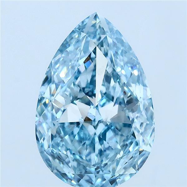 3.50 Carat Pear Lab Grown Diamond, Fancy Vivid Blue Color, VS1 Clarity