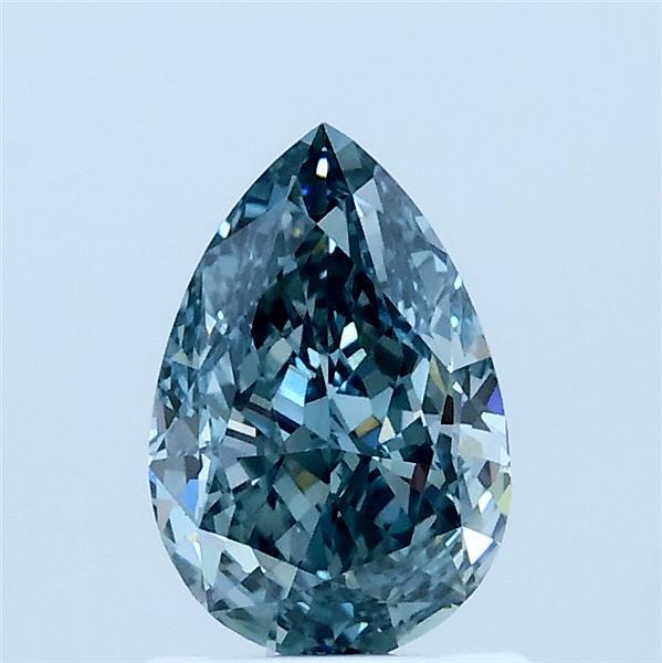 1.02 Carat Pear Lab Grown Diamond, Fancy Intense Green Blue Color, VVS2 Clarity