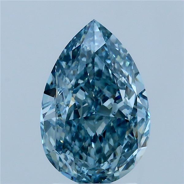 3.05 Carat Pear Lab Grown Diamond, Fancy Vivid Blue Color, VS1 Clarity