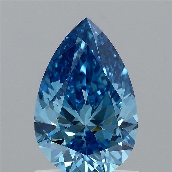 0.98 Carat Pear Lab Grown Diamond, Fancy Vivid Blue Color, VS1 Clarity