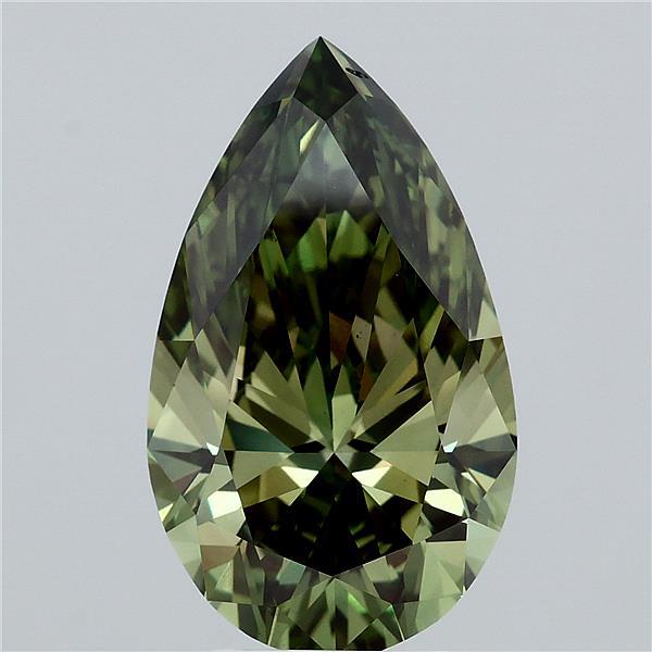 5.02 Carat Pear Lab Grown Diamond, Fancy Vivid Green Color, VS1 Clarity