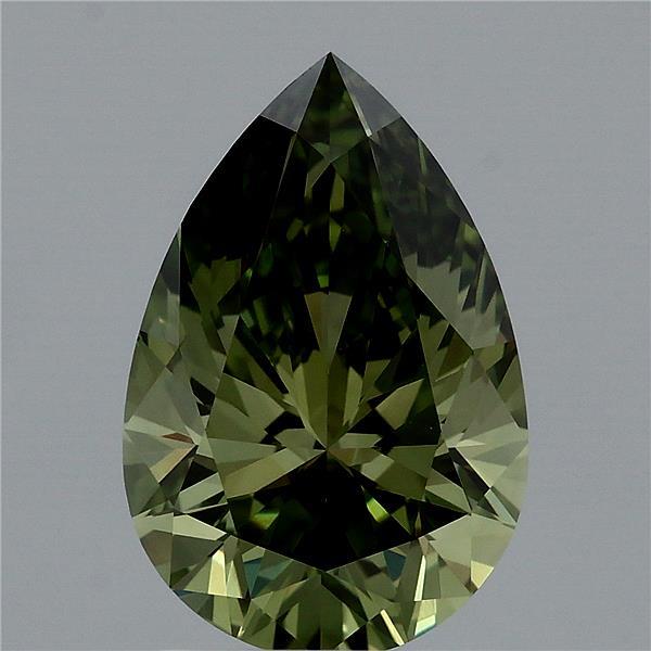 2.09 Carat Pear Lab Grown Diamond, Fancy Vivid Green Color, VVS2 Clarity