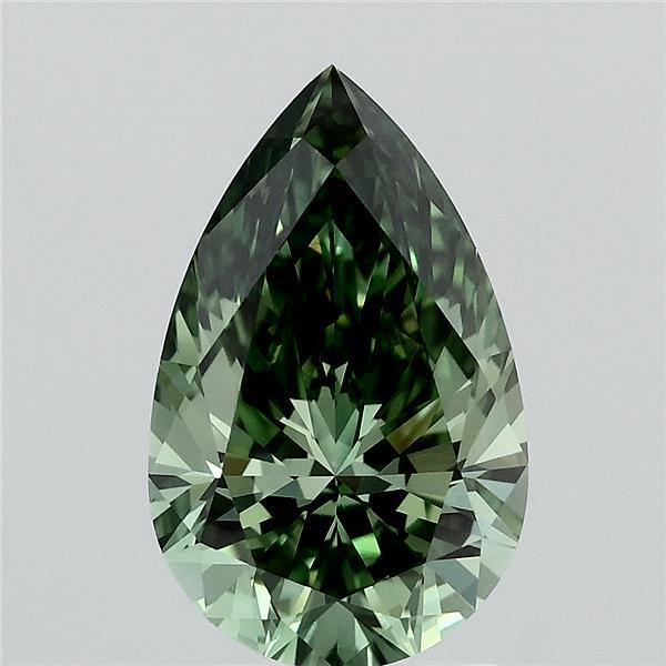 2.10 Carat Pear Lab Grown Diamond, Fancy Vivid Green Color, VVS2 Clarity