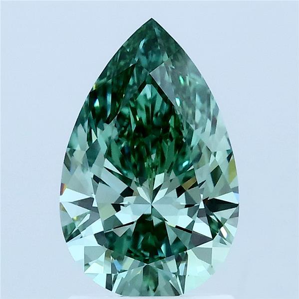 1.52 Carat Pear Lab Grown Diamond, Fancy Vivid Green Color, VVS2 Clarity