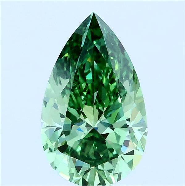 1.28 Carat Pear Lab Grown Diamond, Fancy Vivid Green Color, VVS2 Clarity